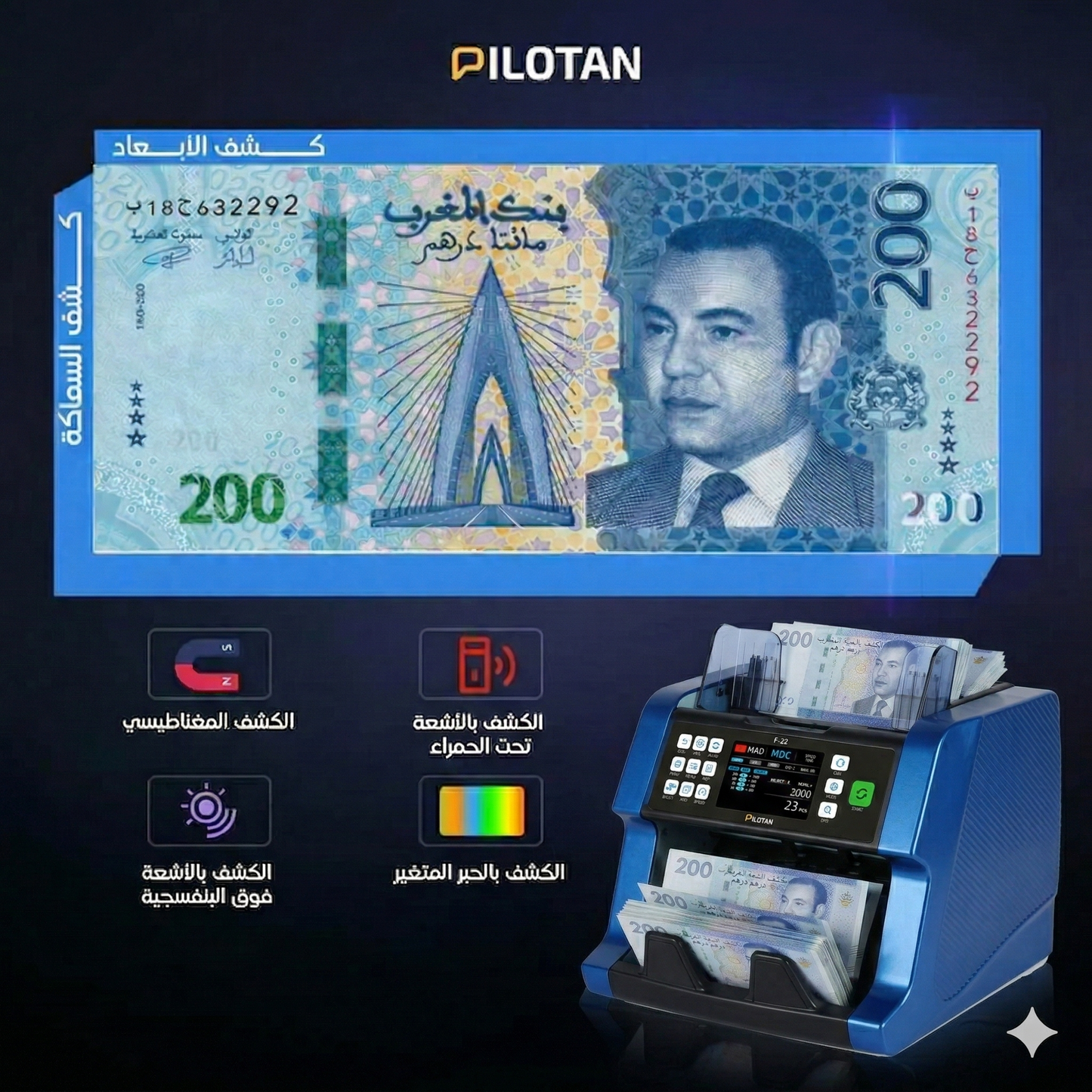 جهاز عدّ النقود المعتمد من البنوك المغربية | دقة أبناك في متجرك أو مكتبك F-22