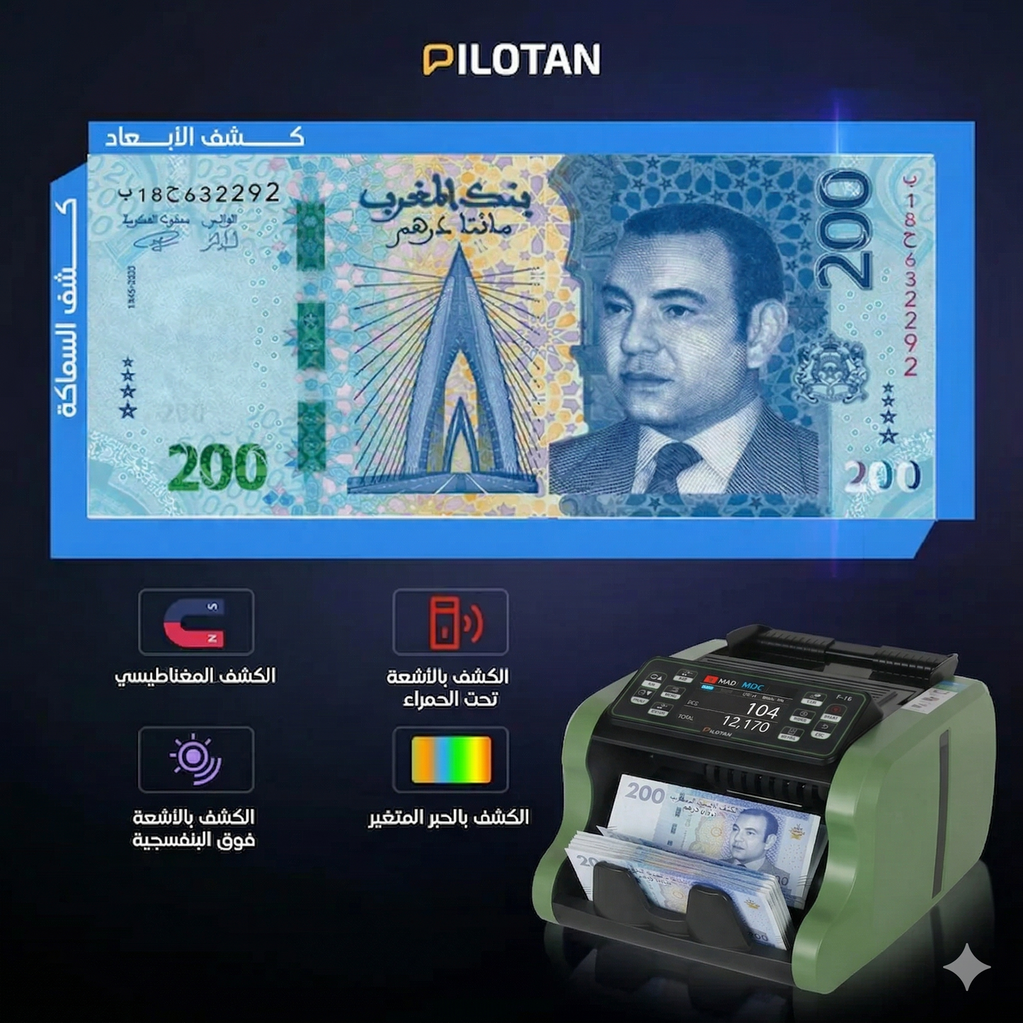 جهاز عدّ النقود المعتمد من البنوك المغربية | دقة أبناك في متجرك أو مكتبك F-16 +impriment